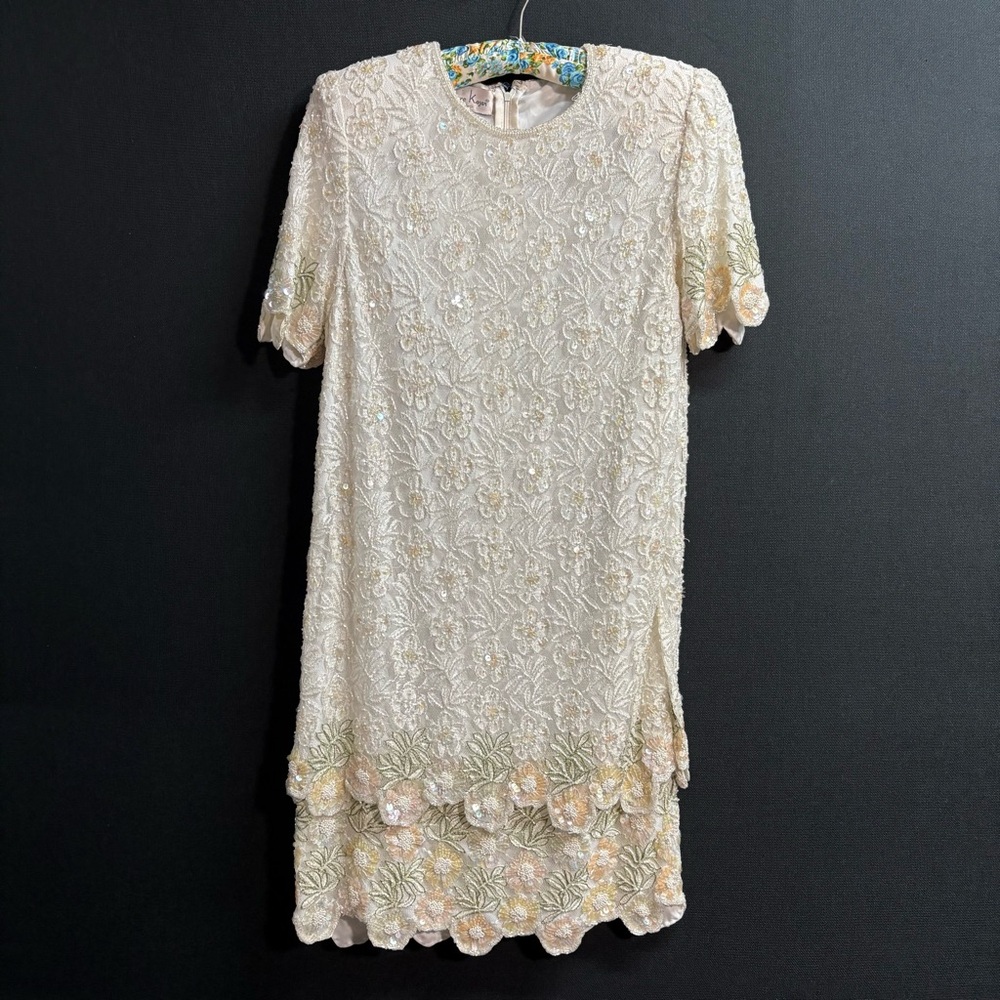 Laurence Kazar New York VINTAGE Beaded Sequin Cocktail Dress Size L Formal